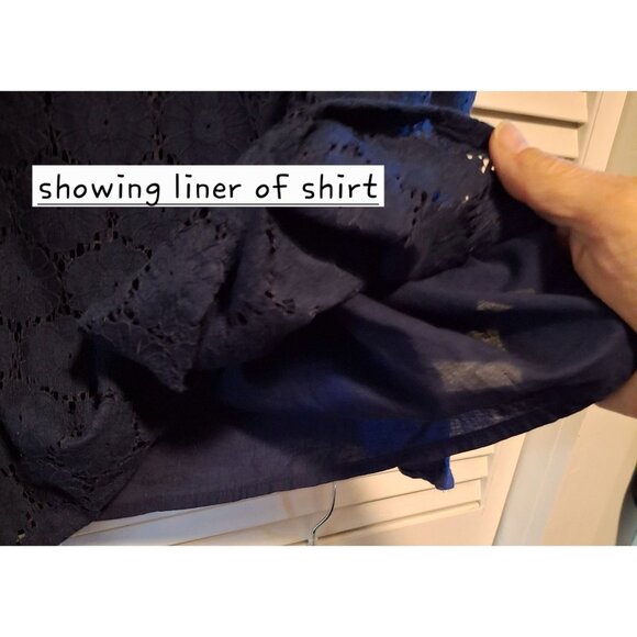 Lane Bryant Womens Navy Blue Lace Overlay Top Size 18/20 100% Cotton Knit Keyhol - Picture 7 of 9